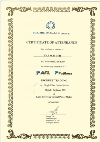 Fujikura-fiber-splicing-certificate