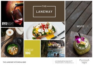 Jl. Pura Telaga Waja, Petitenget, Seminyak - Bali 80361
Phone +62 361 730 333 • Fax +62 361 737 111
info@peppersseminyak.com • www.peppersseminyak.comTHE LANEWAY KITCHEN & BAR
BYONIGHTE V E R Y W E D N E S D A Y
SUNDAY
BBQE V E R Y S U N D A Y
 