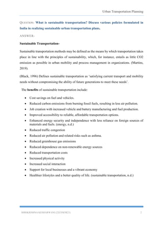 SUSTAINABLE TRANSPORTATION: VARIOUS PLOICIES FORMULATED IN INDIA IN ...