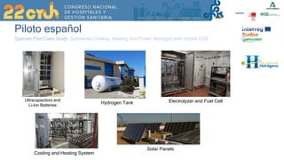 Piloto español
Spanish Pilot Case Study: Combined Cooling, Heating and Power Microgrid with Hybrid ESS
Hydrogen Tank
Cooling and Heating System
Solar Panels
Electrolyzer and Fuel Cell
Ultracapacitors and
Li-Ion Batteries
 