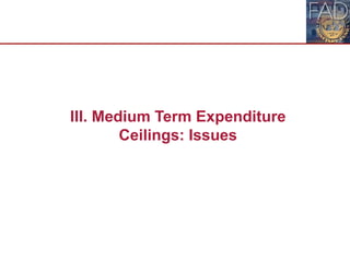 III. Medium Term Expenditure
Ceilings: Issues
 