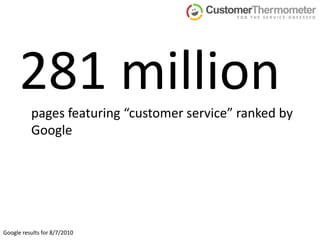 281 million pages featuring “customer service” ranked by GoogleGoogle results for 8/7/2010