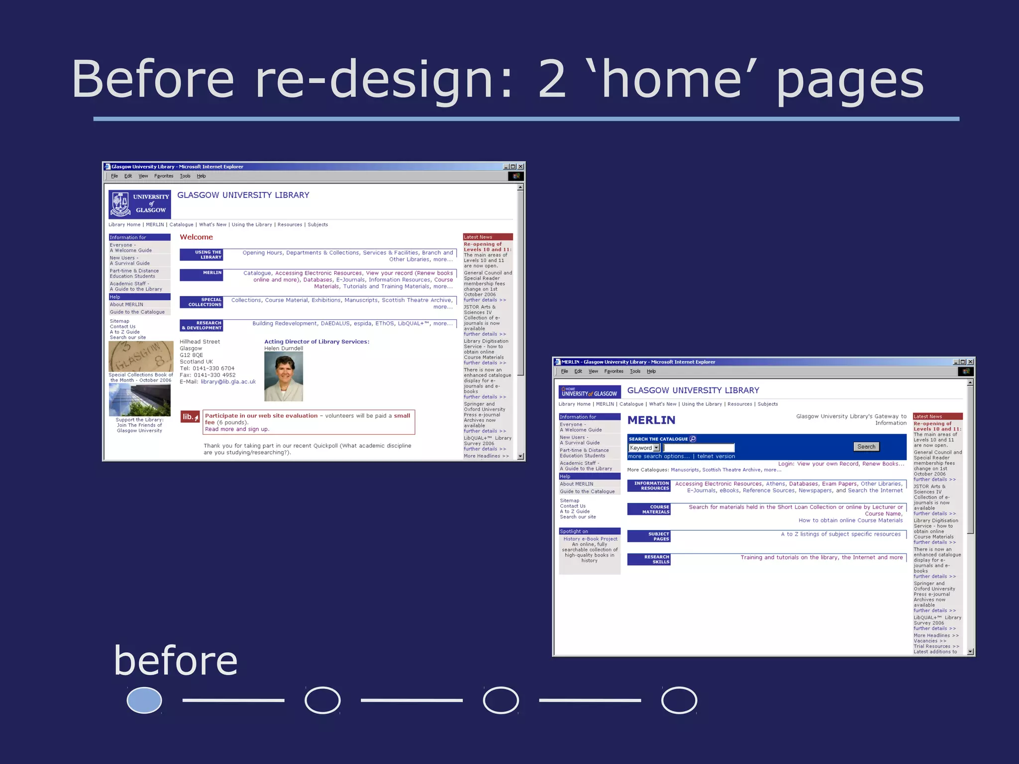Before re-design: 2 ‘home’ pages
before
 