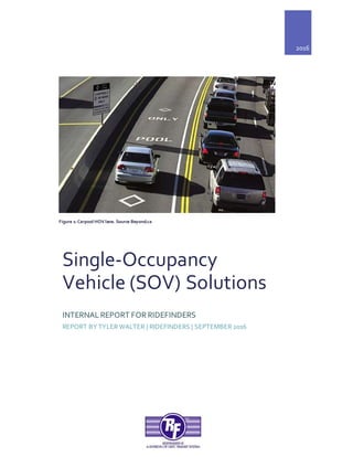 2016
Single-Occupancy
Vehicle (SOV) Solutions
INTERNAL REPORT FOR RIDEFINDERS
REPORT BY TYLER WALTER | RIDEFINDERS | SEPTEMBER 2016
Figure 1: Carpool HOV lane. Source Beyond.ca
 