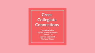 Cross
Collegiate
Connections
CeeAsia Walker
Dyllan Brown-Bramble
Andrew Lee
Sabrina Lombardi
Mariana Ottero
 