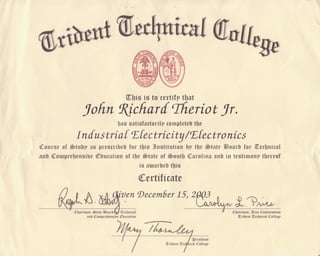 Trident Tech Certificate  Industrial Electricity Electronics
