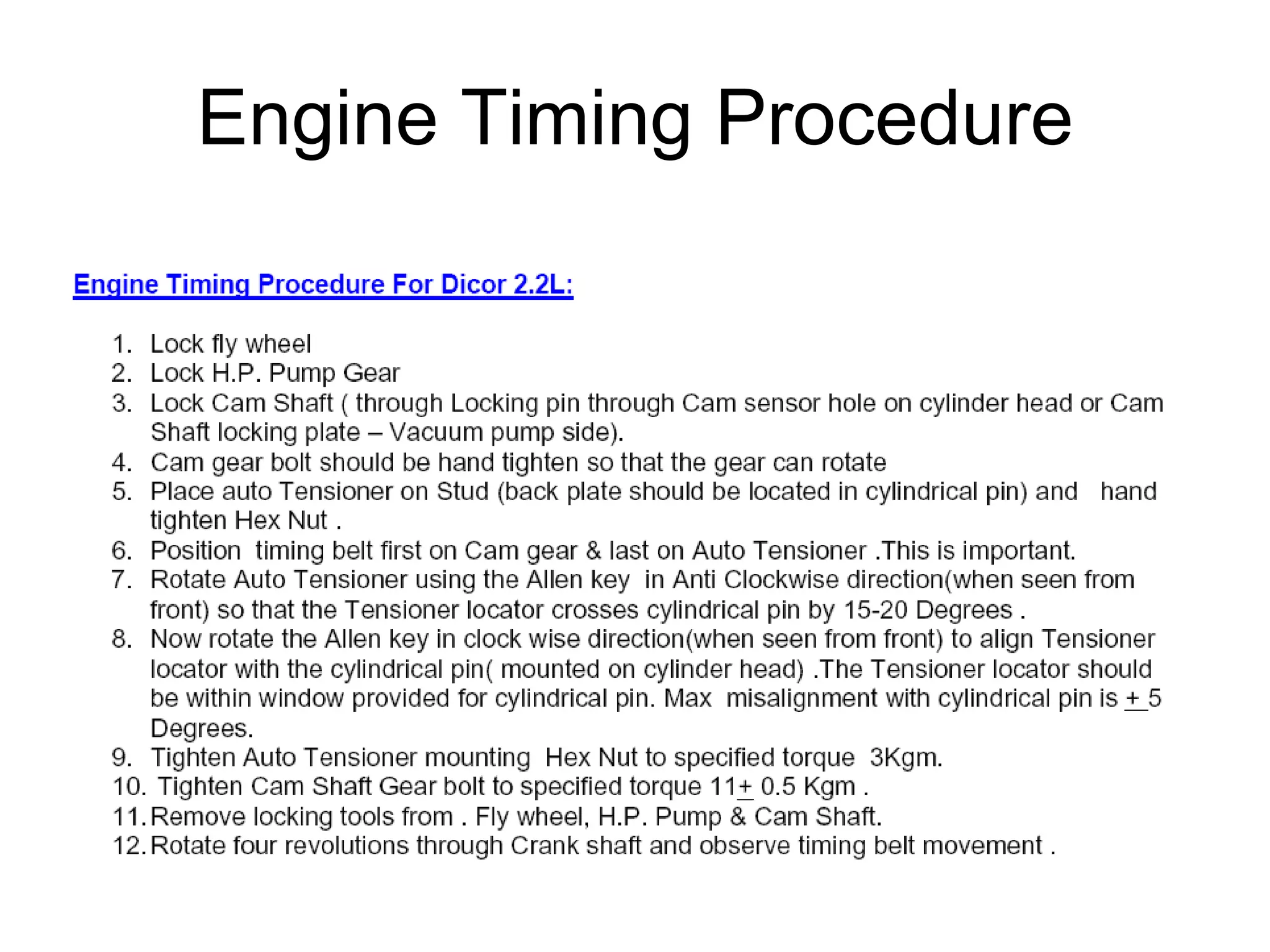 Engine Timing Procedure 