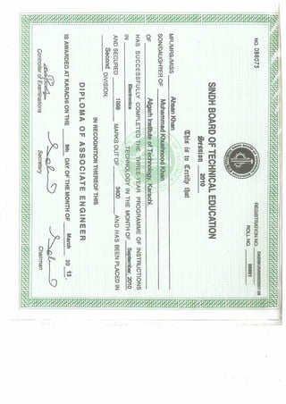 Diploma of Associate Engineer Certificate