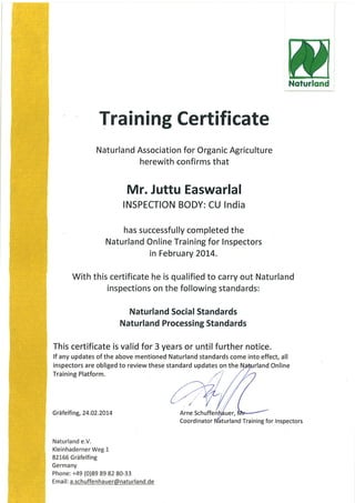 Naturland - Training certifiate