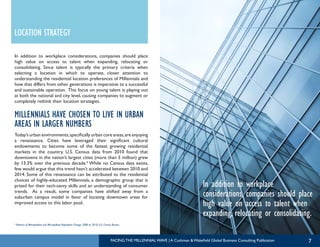 FACING THE MILLENNIAL WAVE | A Cushman & Wakefield Global Business Consulting Publication 7
In addition to workplace
consi...