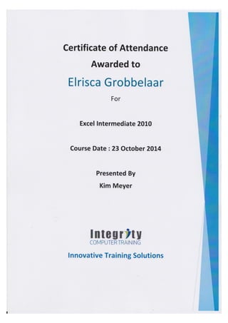 Excel Intermediate 2010 Certificate