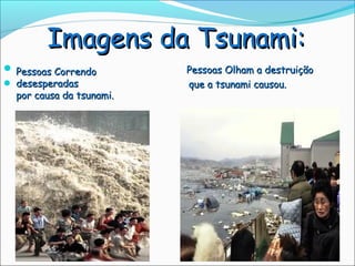 Imagens da Tsunami:
 Pessoas Correndo        Pessoas Olham a destruição
 desesperadas            que a tsunami causou.
  por causa da tsunami.
 