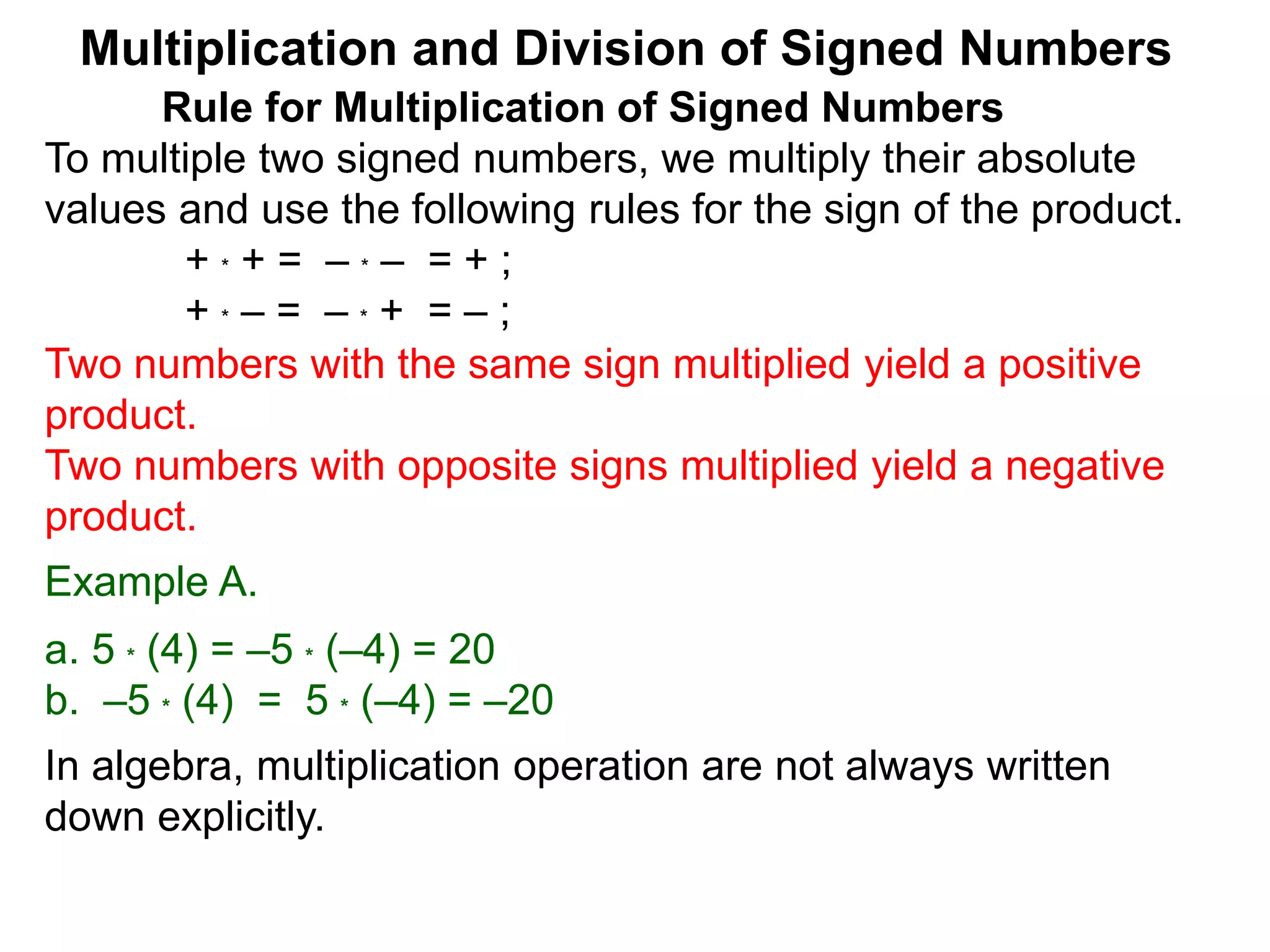 22 multiplication and division of signed numbers | PPTX