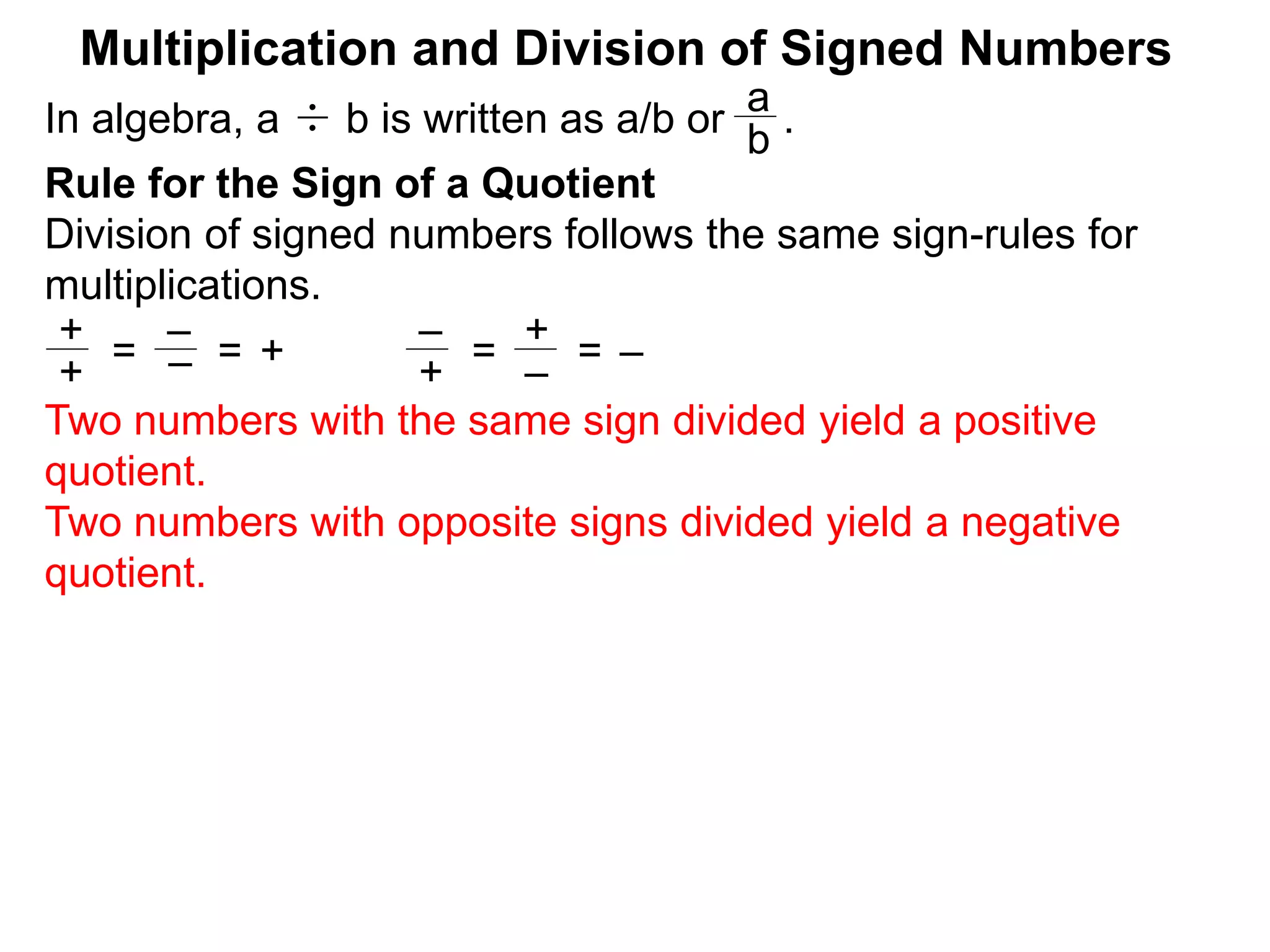 22 multiplication and division of signed numbers | PPTX