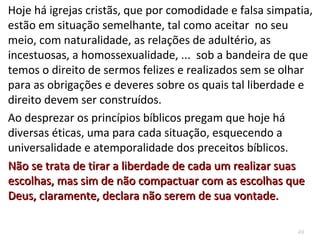 49
Miquéias denunciou os falsos profetas que estavam por
detrás dos políticos ricos e corruptos, pois viviam da
liberalidade e generosidade dos ricos e agiam, ou
deixavam de agir, em favor de um governo depravado,
imoral e corrupto.(2.11)
3.11 Os profetas adulavam os ricos e os sacerdotes
ensinavam em troca de remuneração.
Os falsos profetas justificavam os perversos, fechando os
olhos aos seus vícios e maldades.
A mensagem era de acordo com o interesse das pessoas.
3.1,2 Condena políticos, pensadores liberais e líderes
religiosos que não somente aprovam estas situações
como também as fomentam, visando o lucro e domínio
sobre os mais fracos para explorá-los.
 