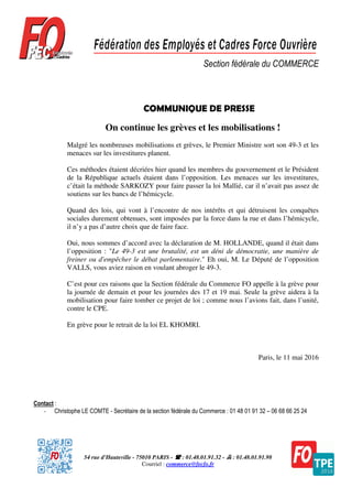 54 rue d'Hauteville - 75010 PARIS - : 01.48.01.91.32 - : 01.48.01.91.98
Courriel : commerce@fecfo.fr
Section fédérale du C...