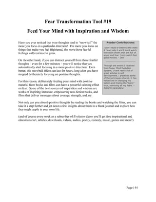 Fear Transformation Tool #19
       Feed Your Mind with Inspiration and Wisdom

Have you ever noticed that your thoughts t...