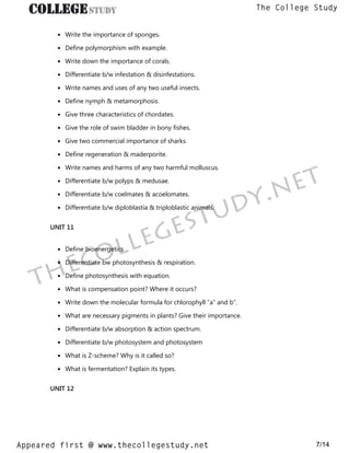 22 updated guess paper biology f sc 1st year the college study | PDF