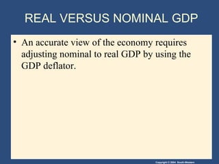 REAL VERSUS NOMINAL GDP An accurate view of the economy requires adjusting nominal to real GDP by using the GDP deflator. 