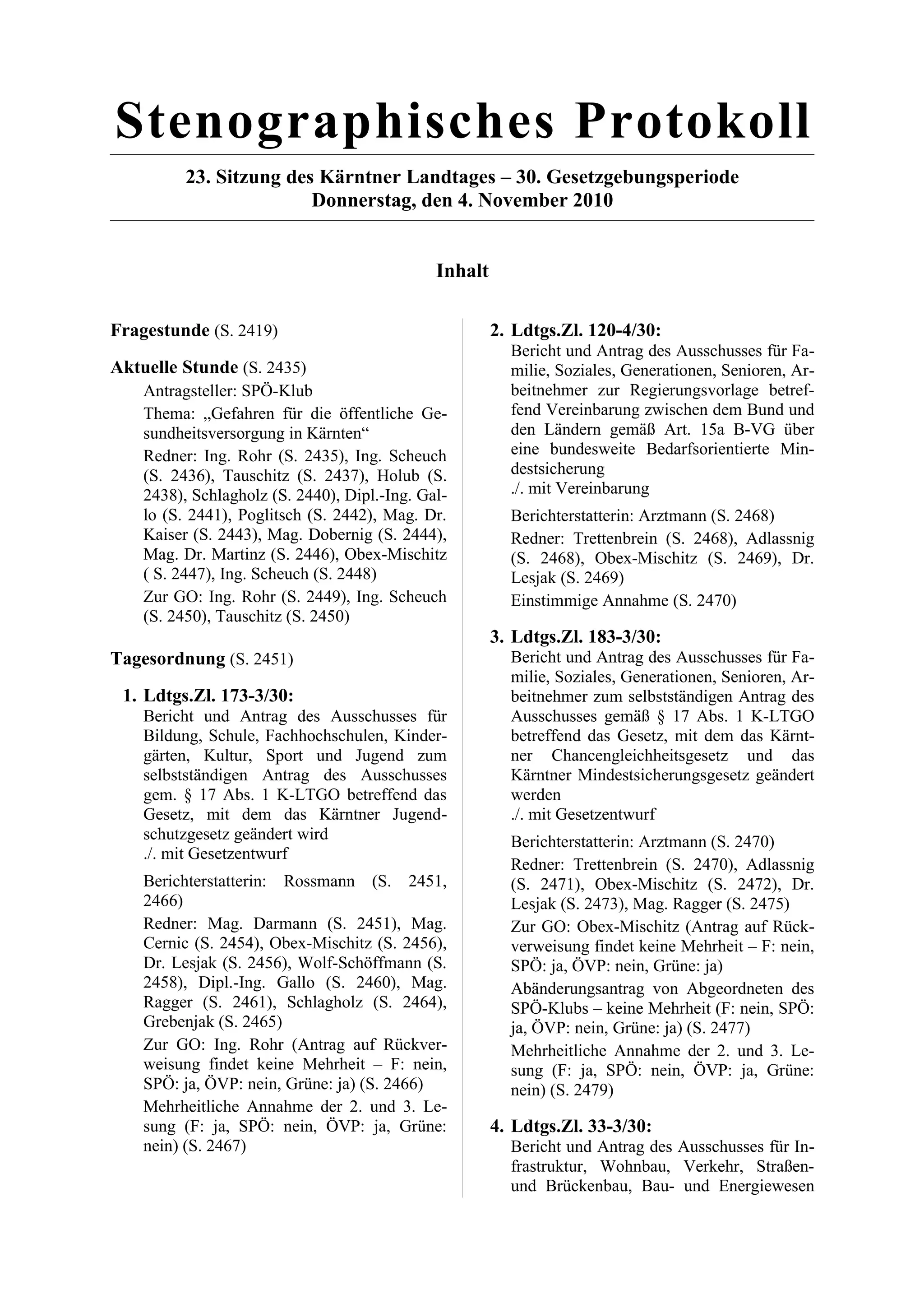 23. LTG-Sitzung am 4. November 2010
