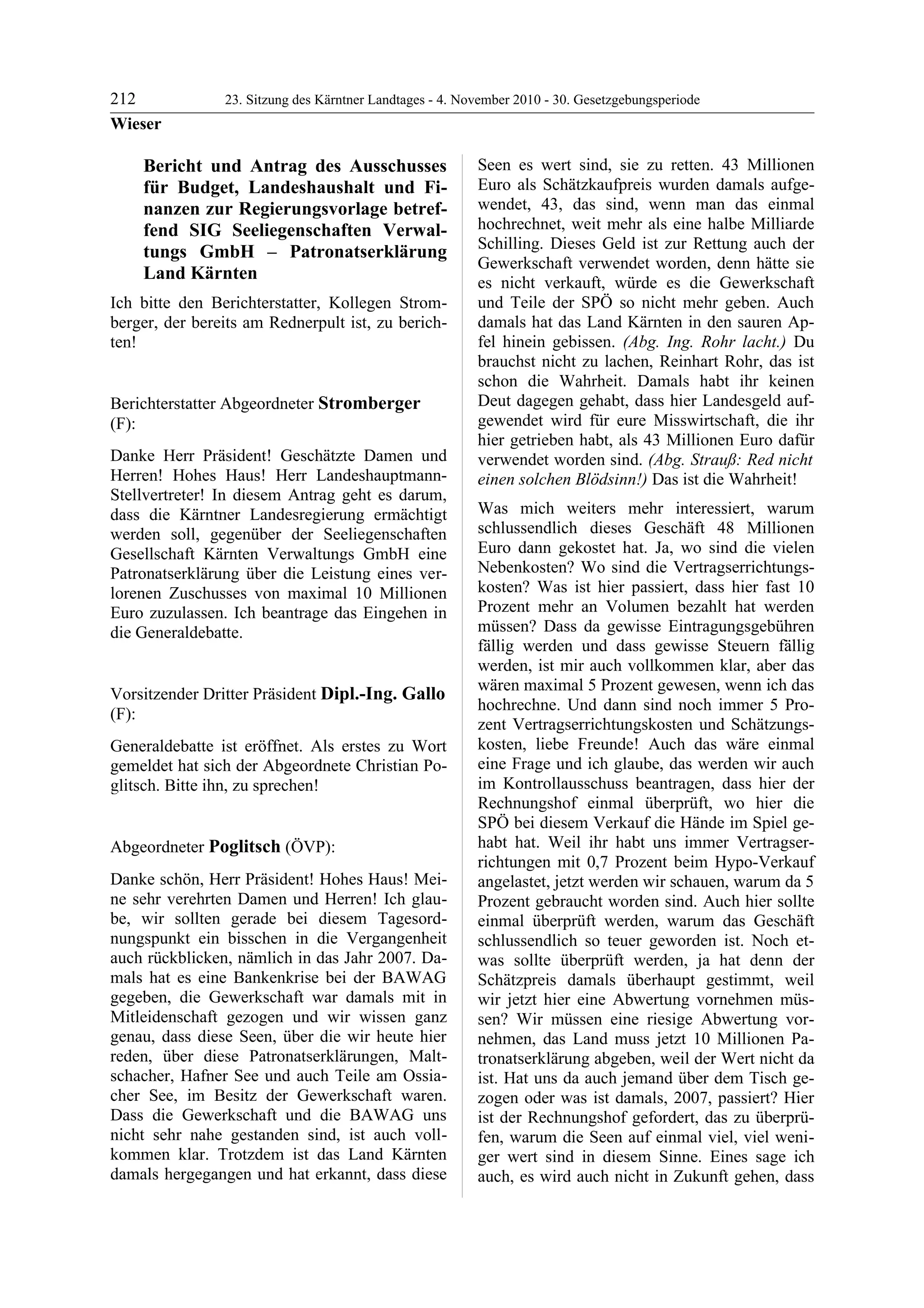 23. LTG-Sitzung am 4. November 2010