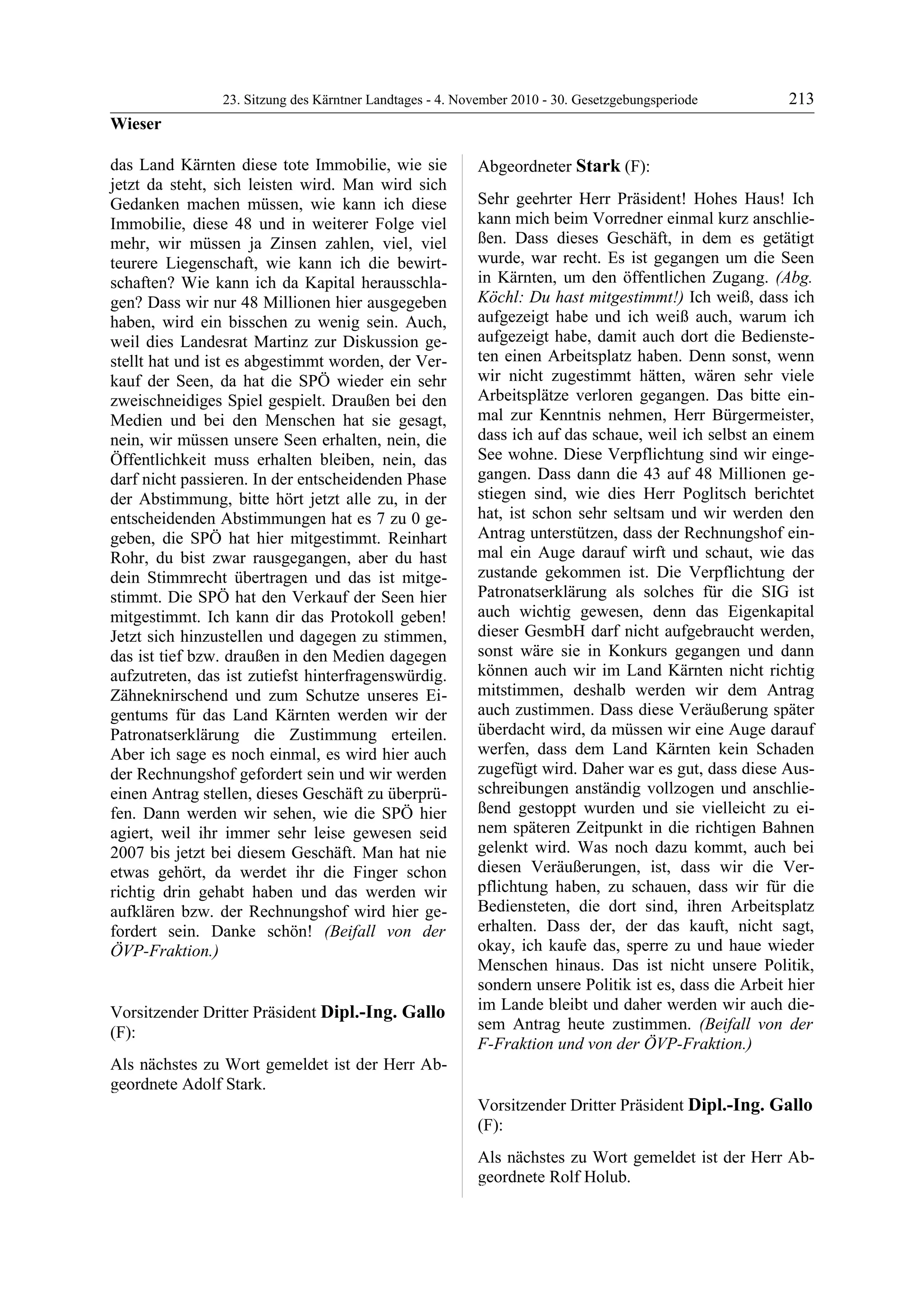 23. LTG-Sitzung am 4. November 2010