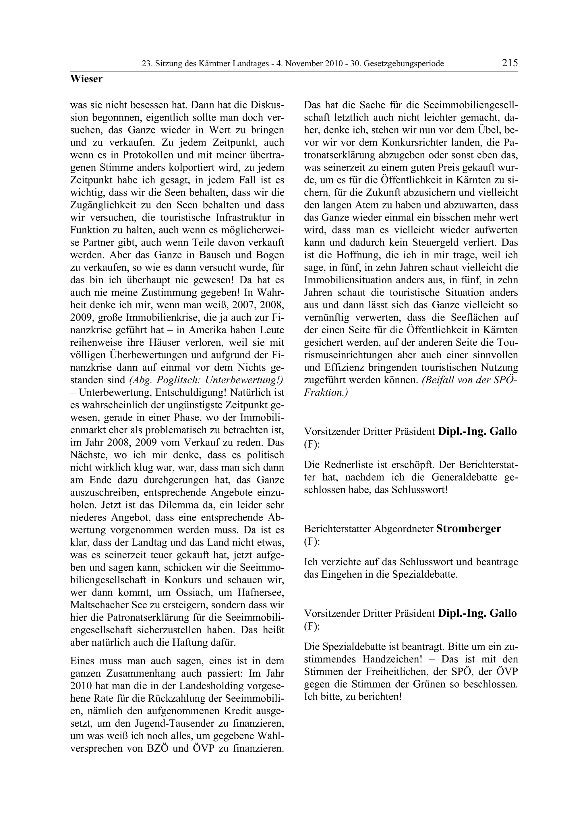 23. LTG-Sitzung am 4. November 2010