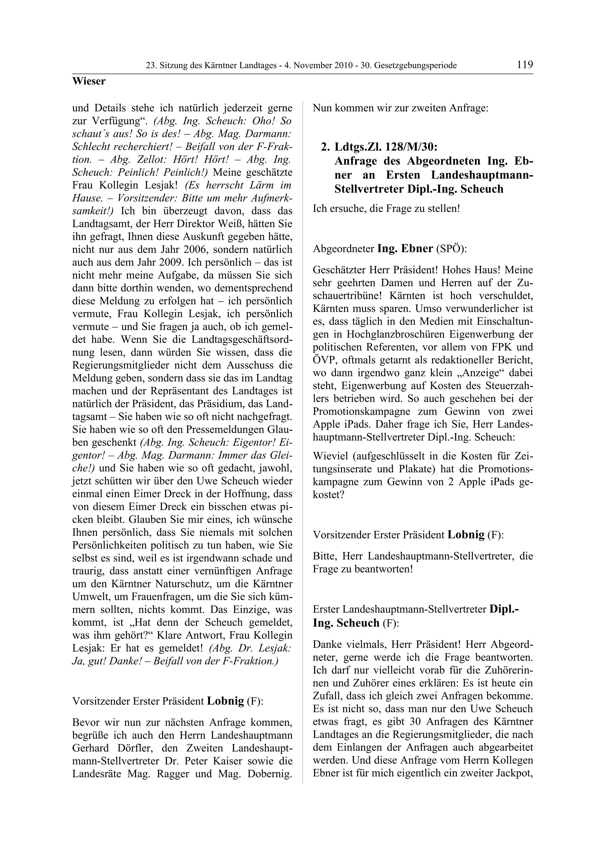 23. LTG-Sitzung am 4. November 2010