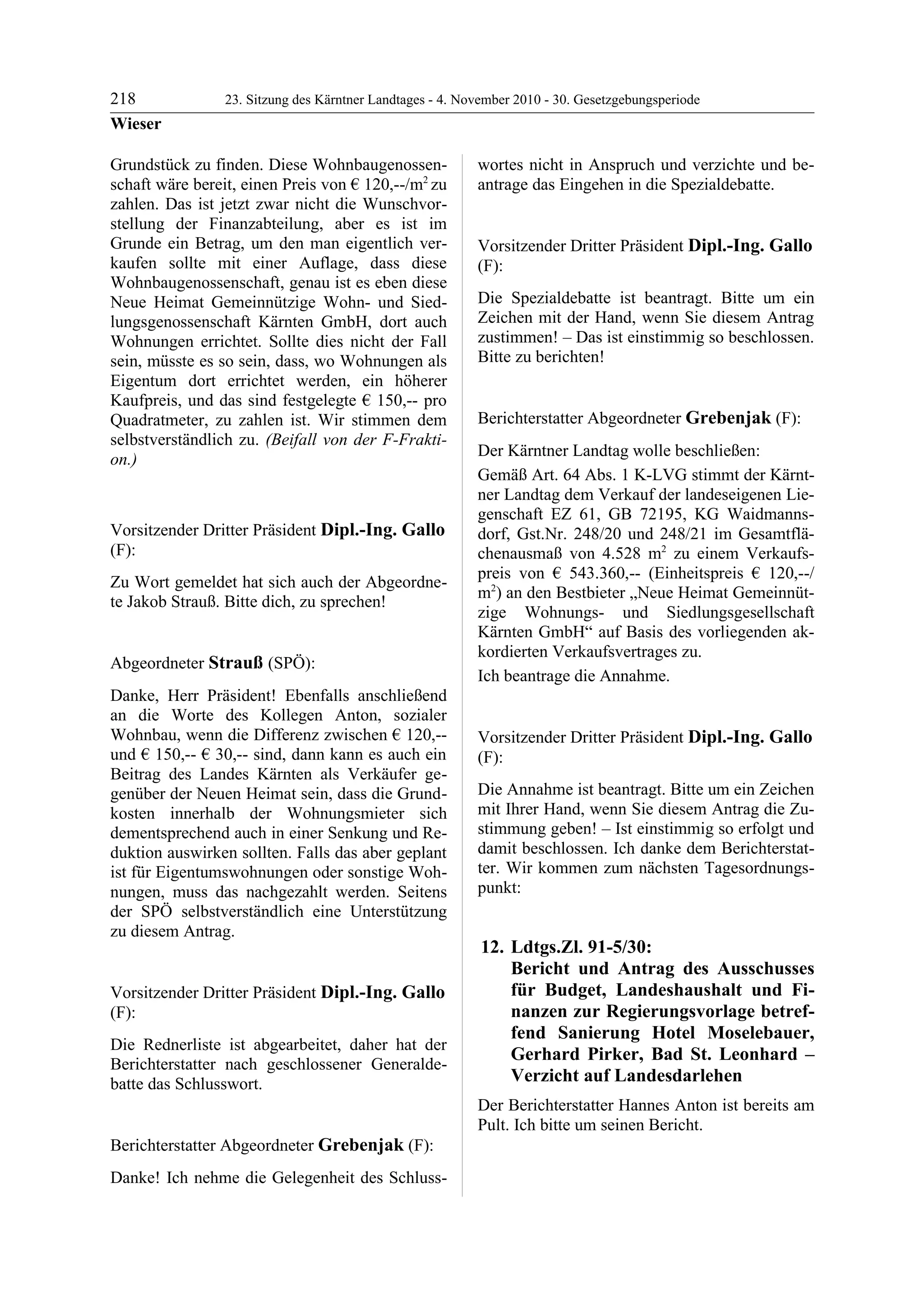 23. LTG-Sitzung am 4. November 2010