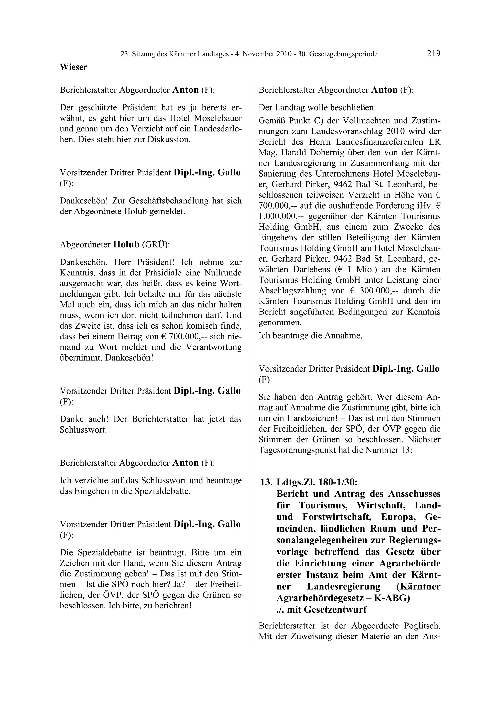 23. LTG-Sitzung am 4. November 2010