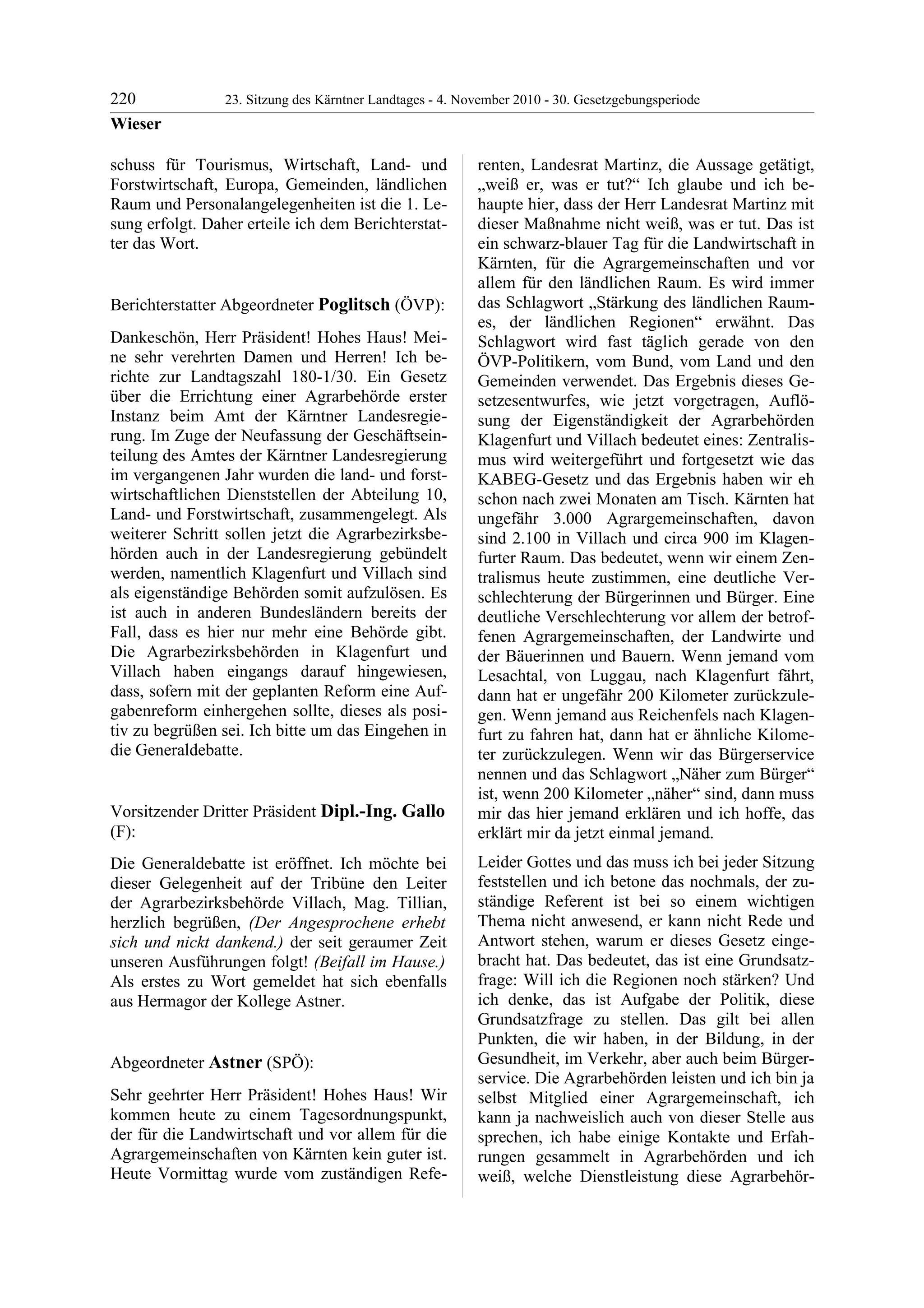 23. LTG-Sitzung am 4. November 2010