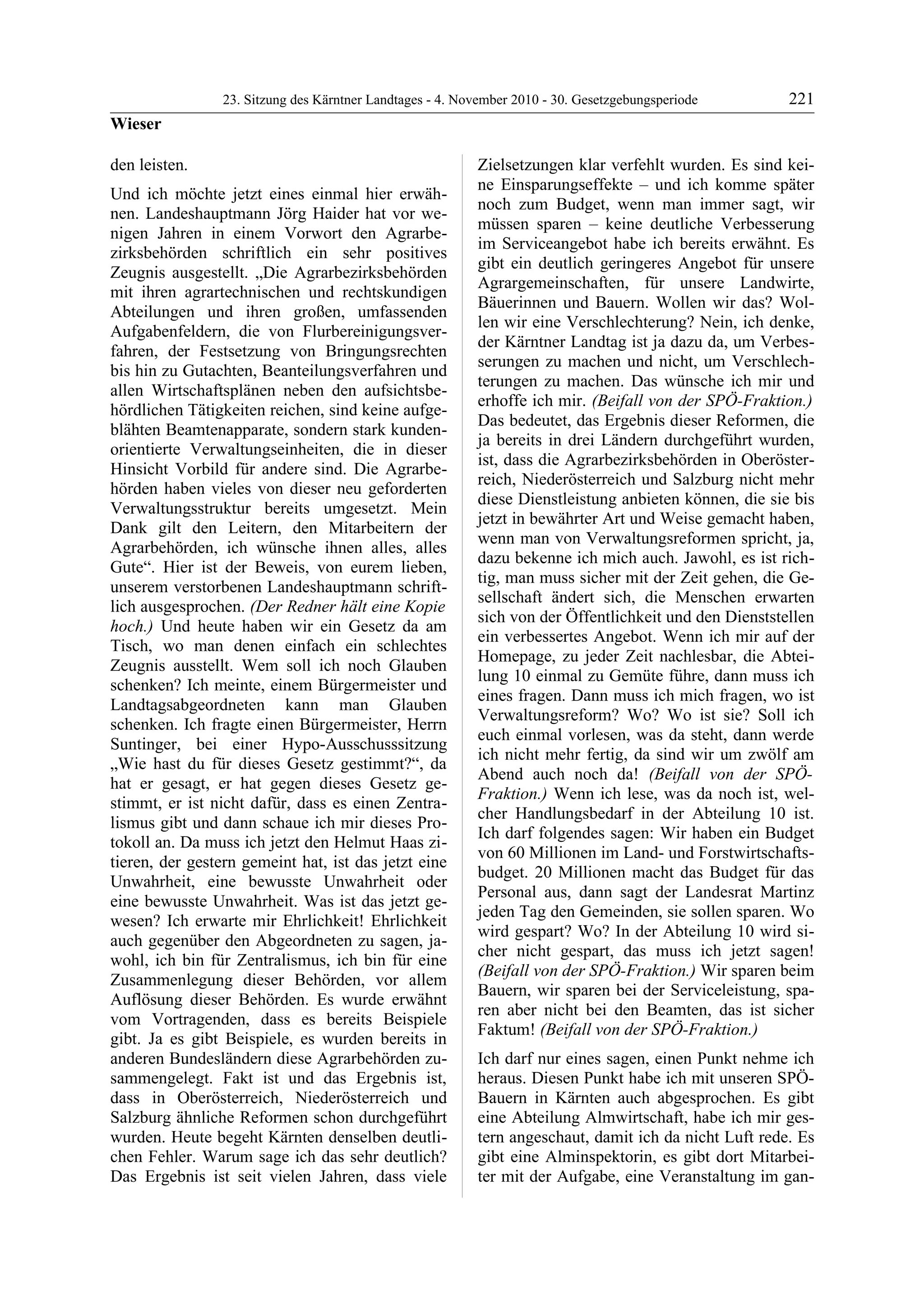 23. LTG-Sitzung am 4. November 2010