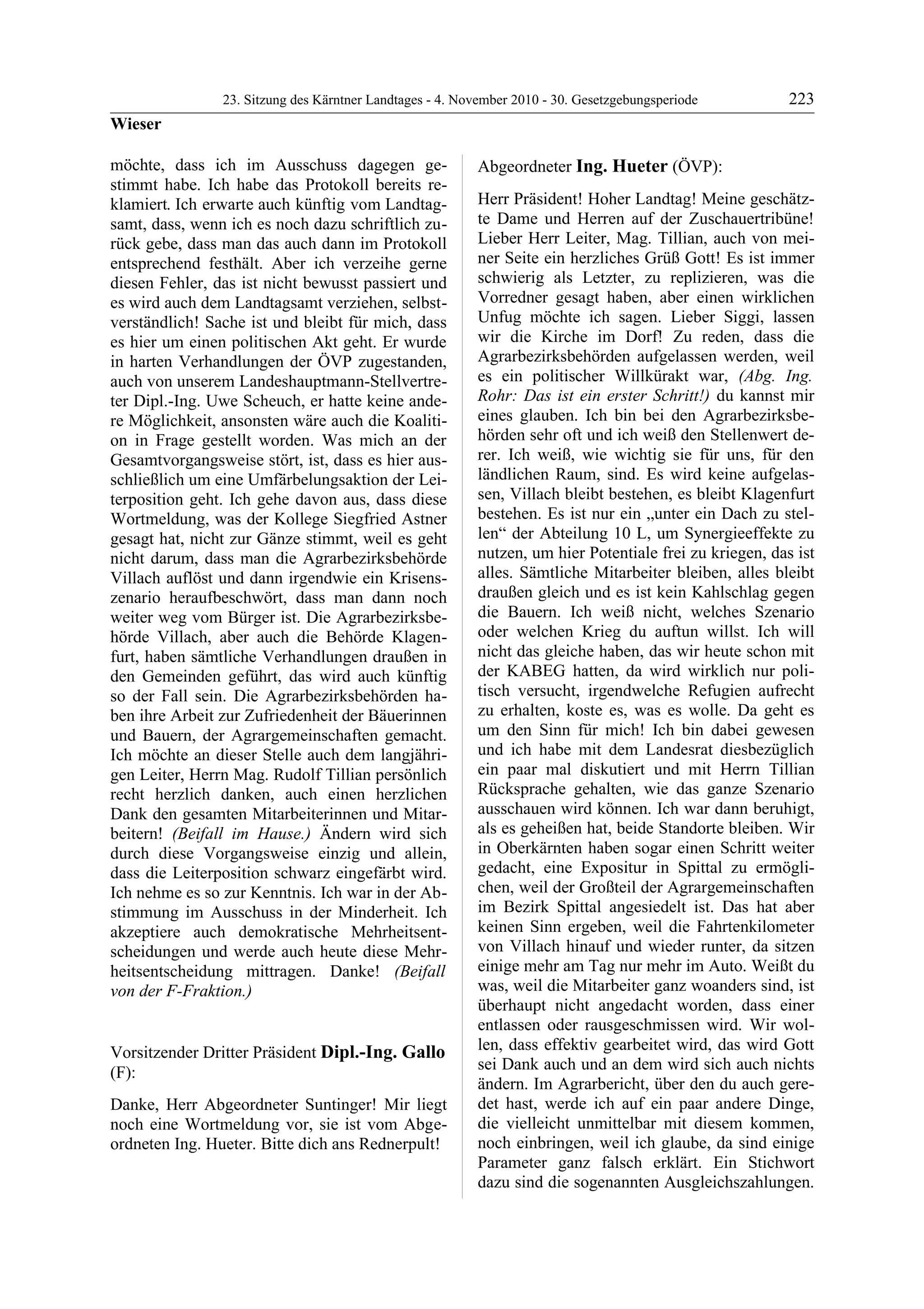 23. LTG-Sitzung am 4. November 2010