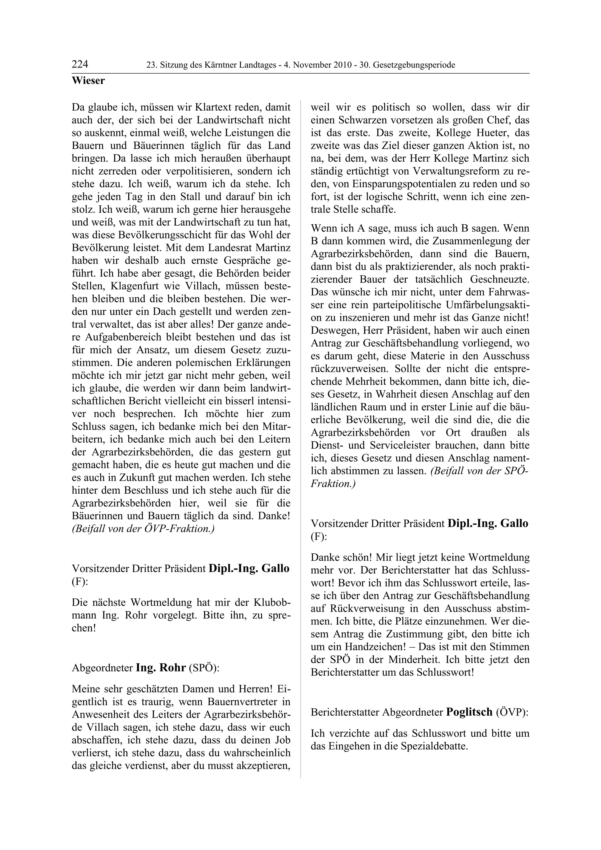 23. LTG-Sitzung am 4. November 2010