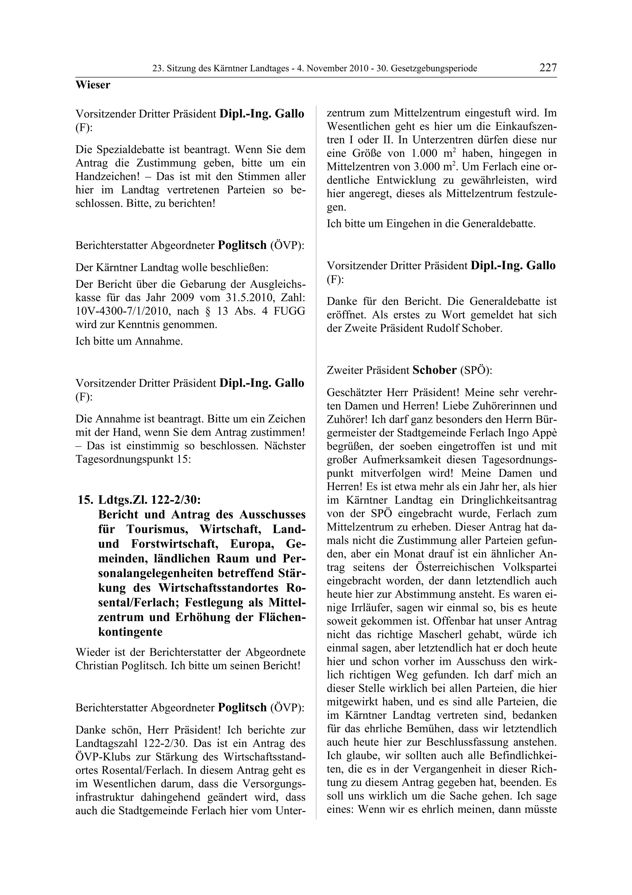 23. LTG-Sitzung am 4. November 2010