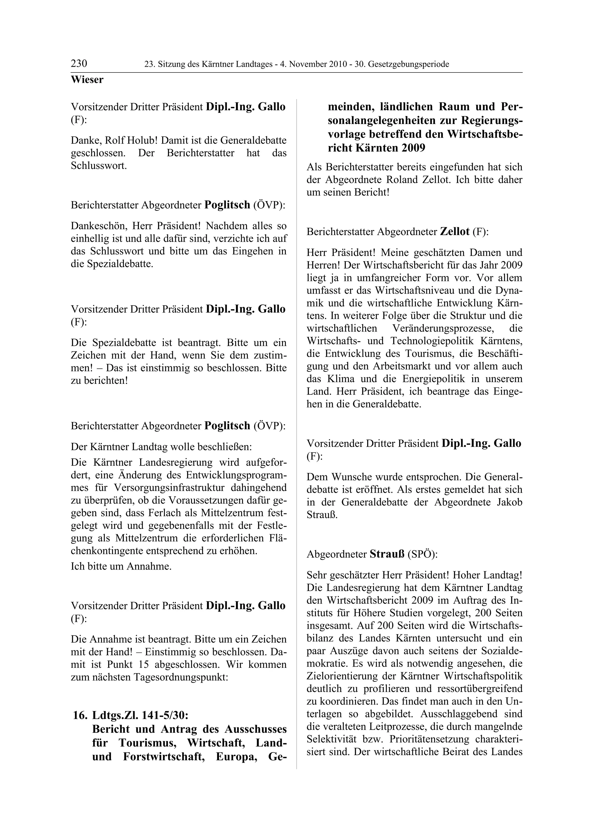 23. LTG-Sitzung am 4. November 2010
