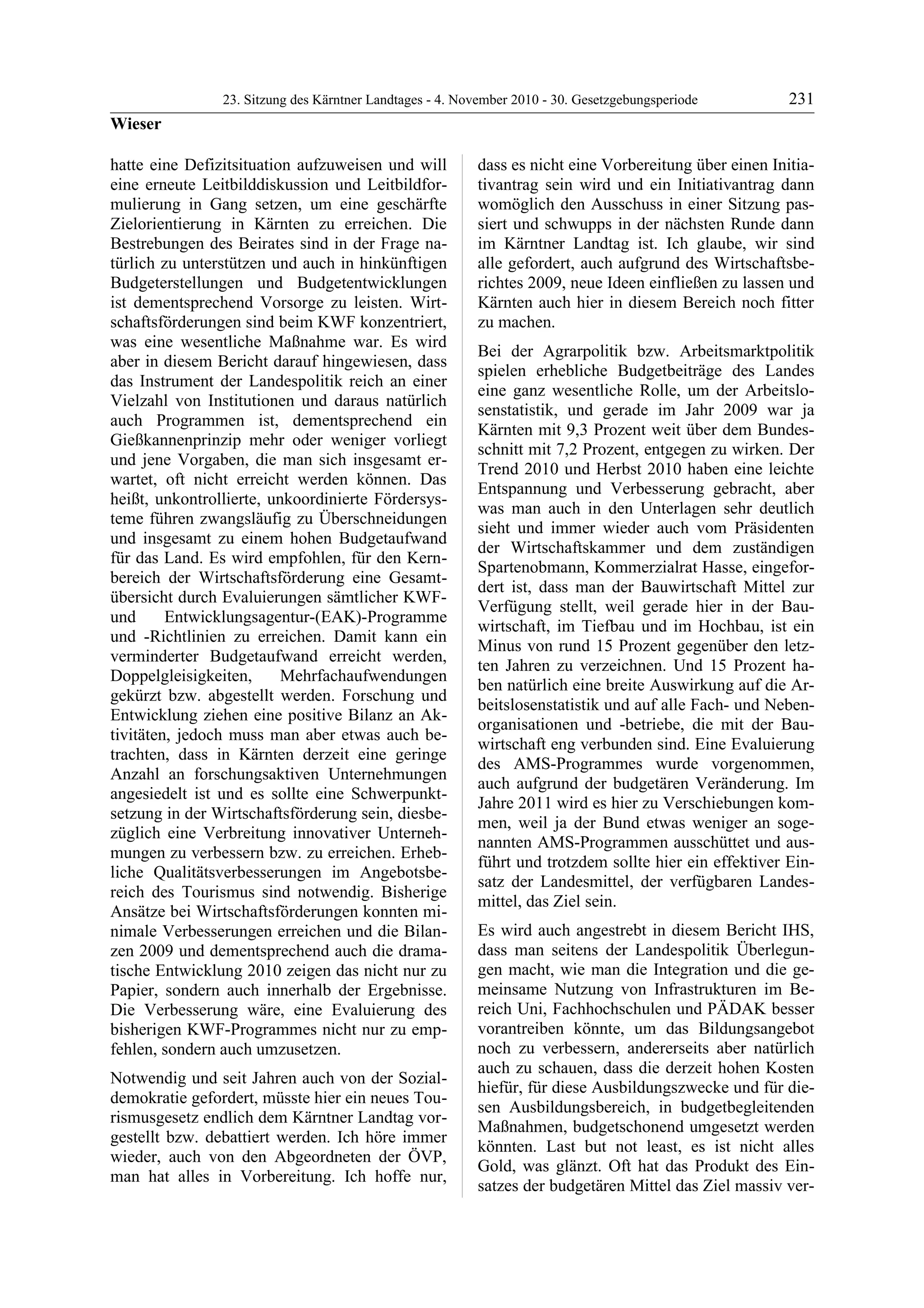 23. LTG-Sitzung am 4. November 2010