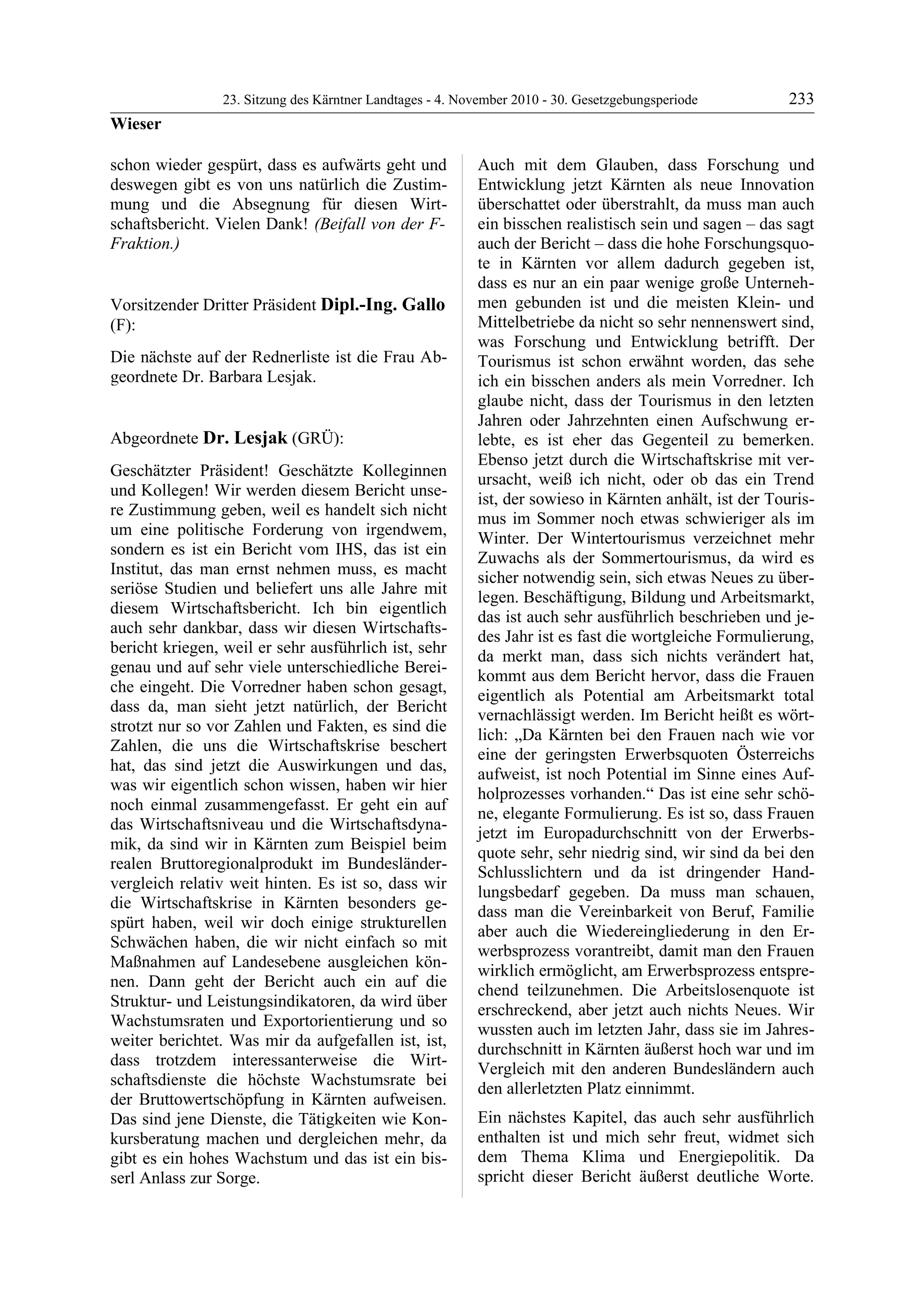 23. LTG-Sitzung am 4. November 2010