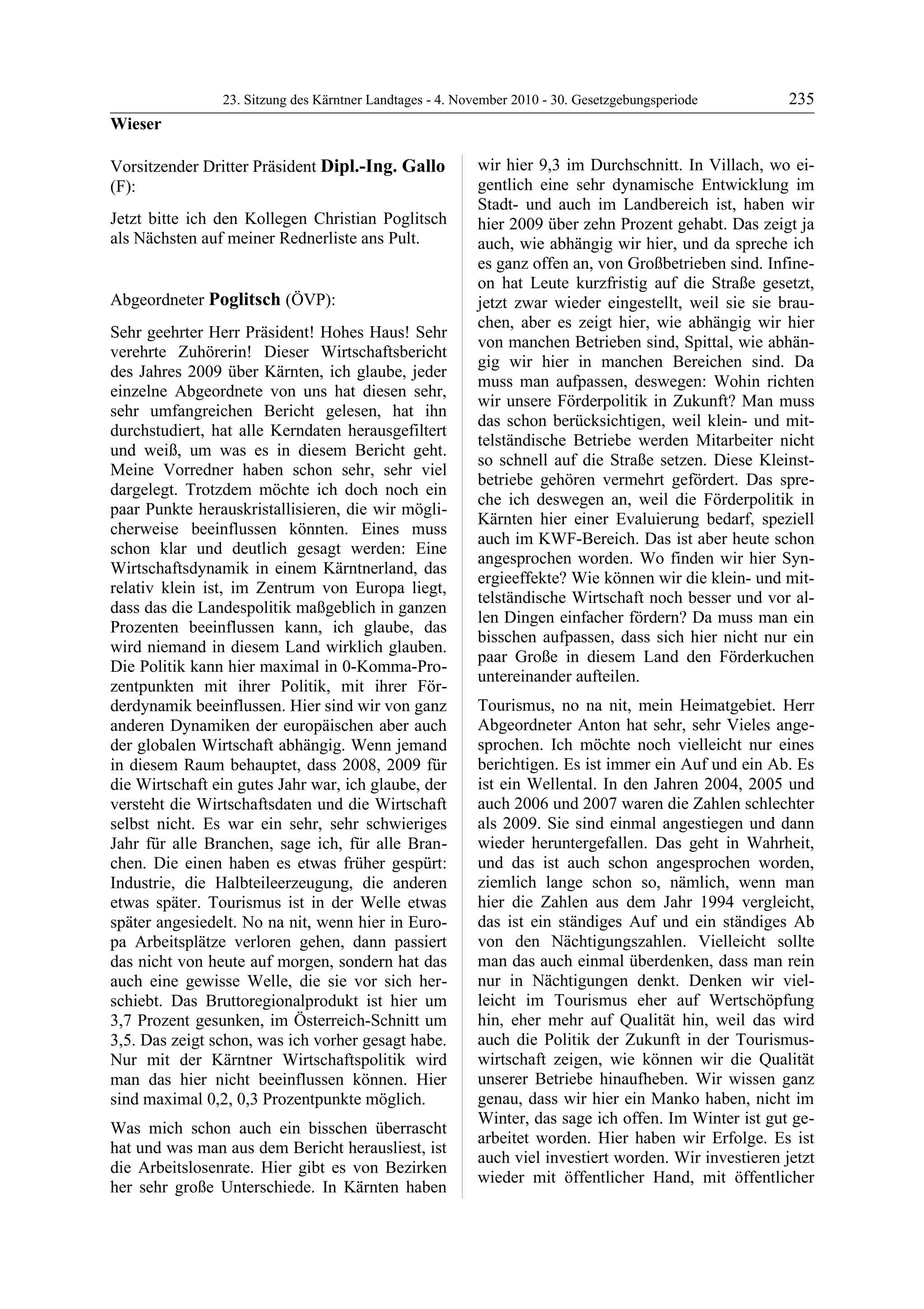 23. LTG-Sitzung am 4. November 2010