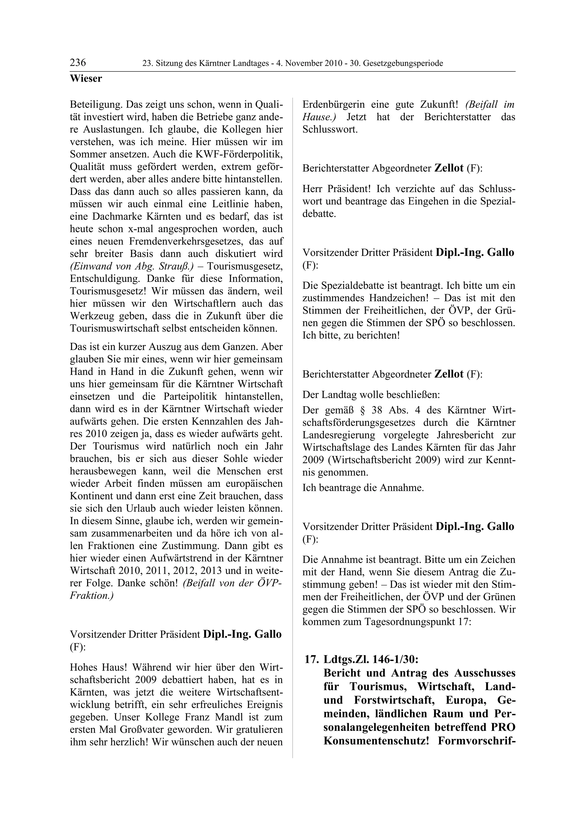 23. LTG-Sitzung am 4. November 2010