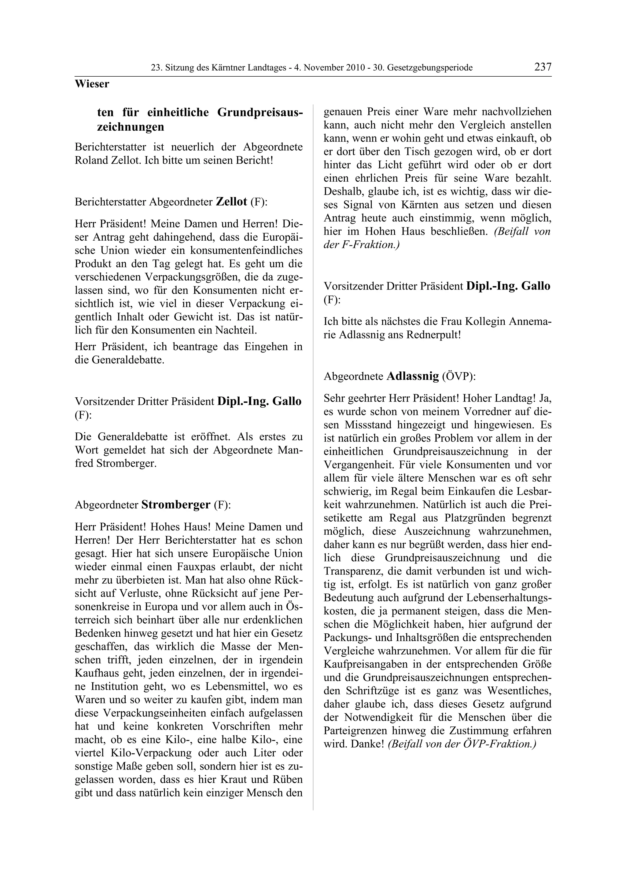 23. LTG-Sitzung am 4. November 2010