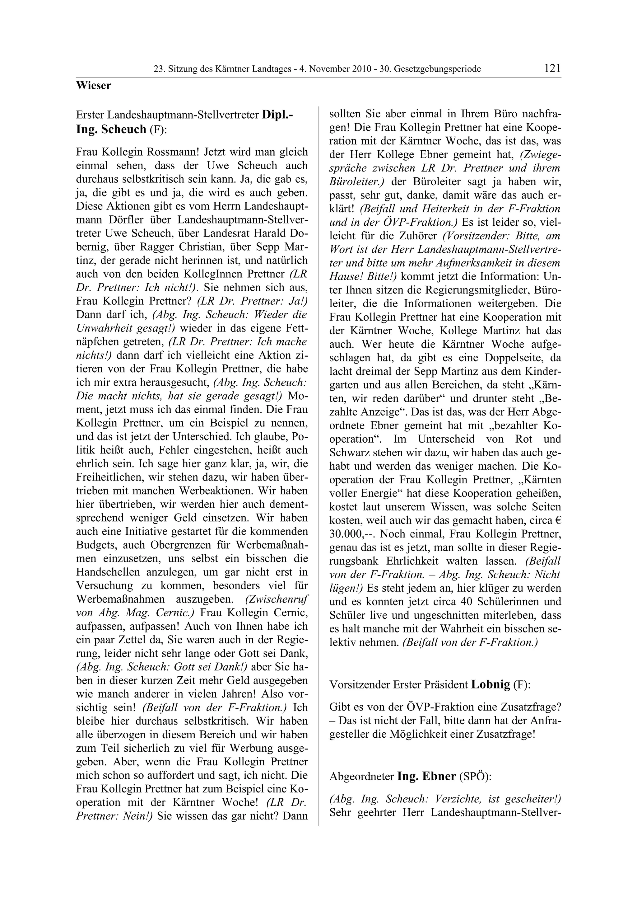 23. LTG-Sitzung am 4. November 2010