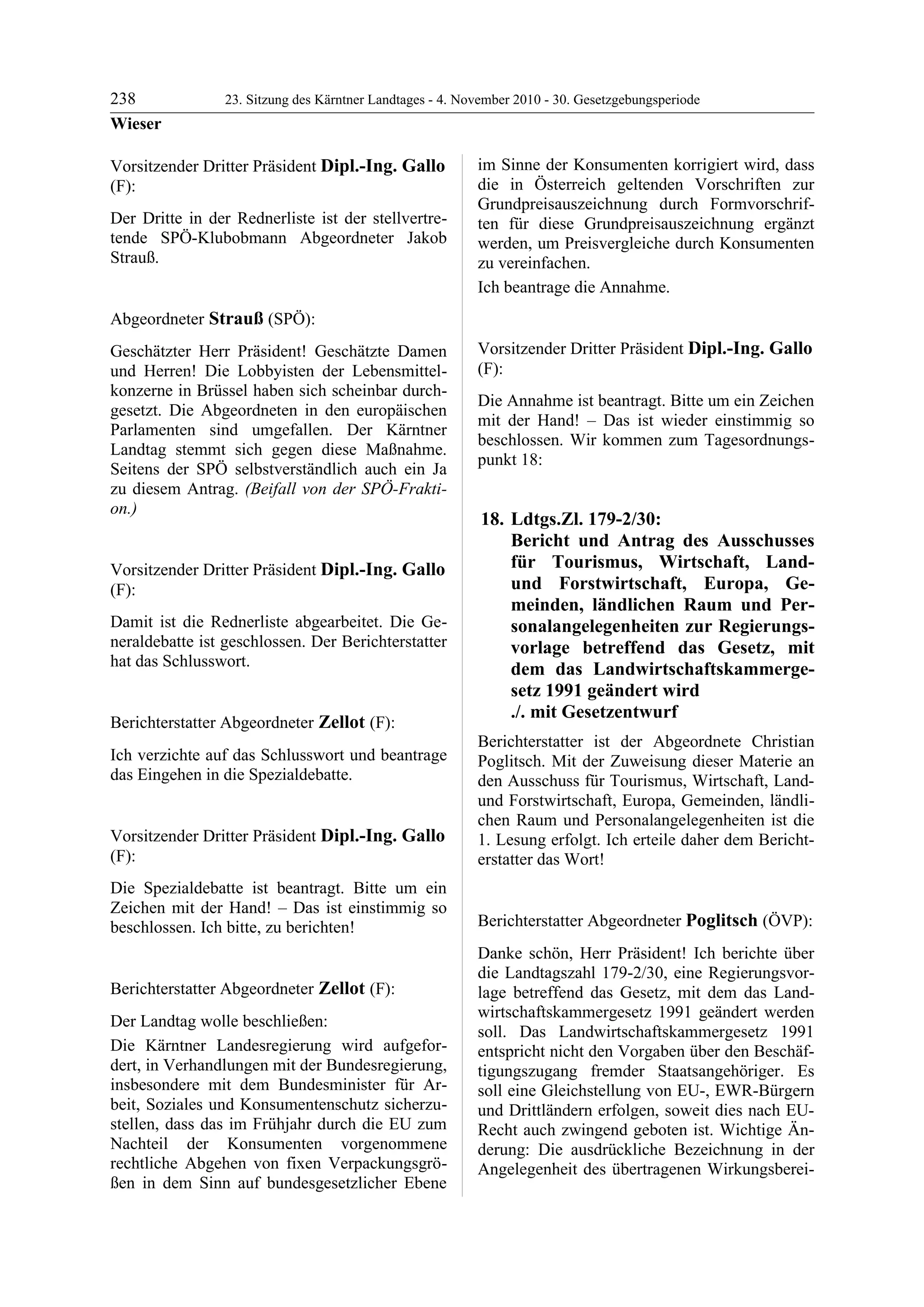 23. LTG-Sitzung am 4. November 2010