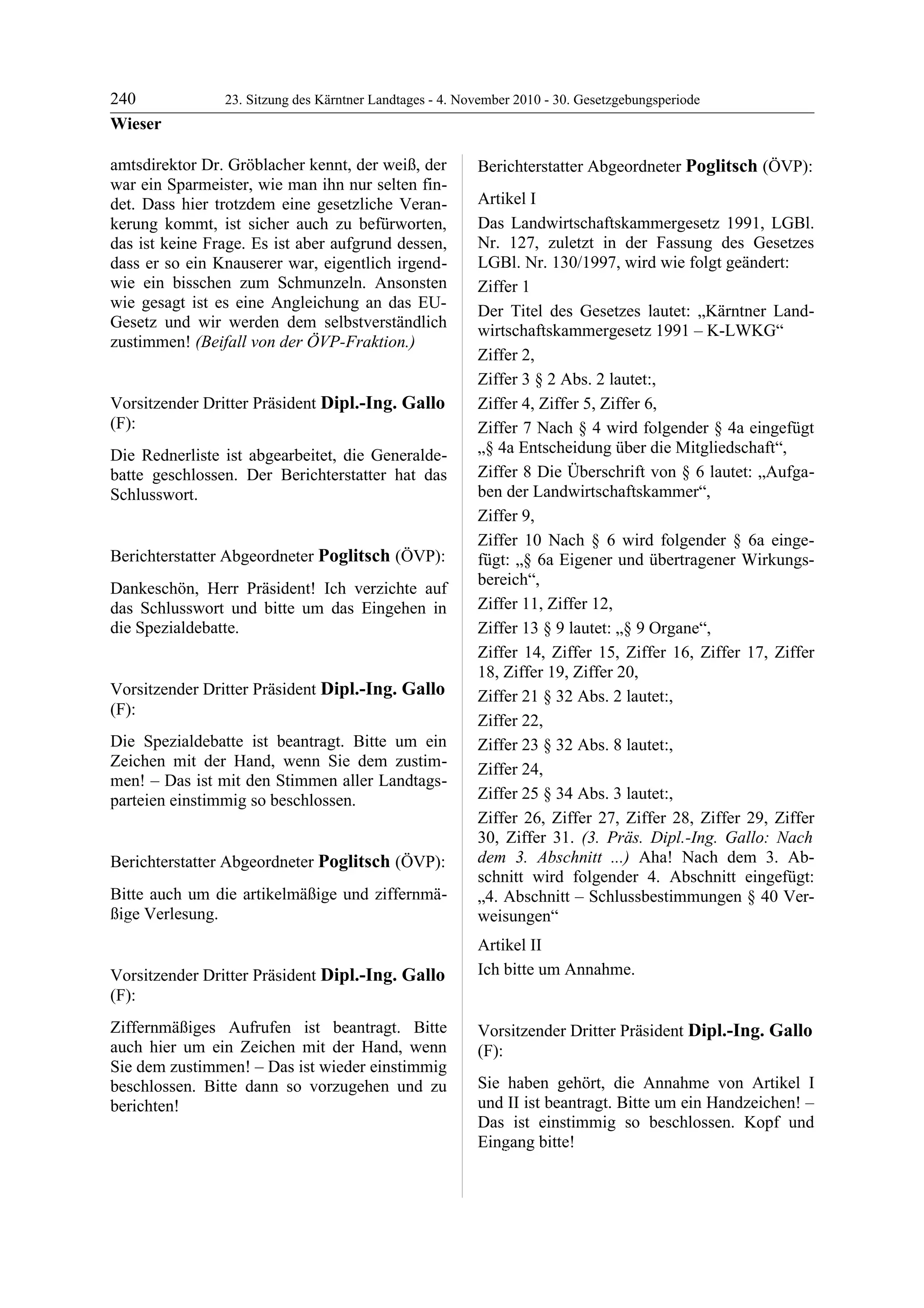 23. LTG-Sitzung am 4. November 2010