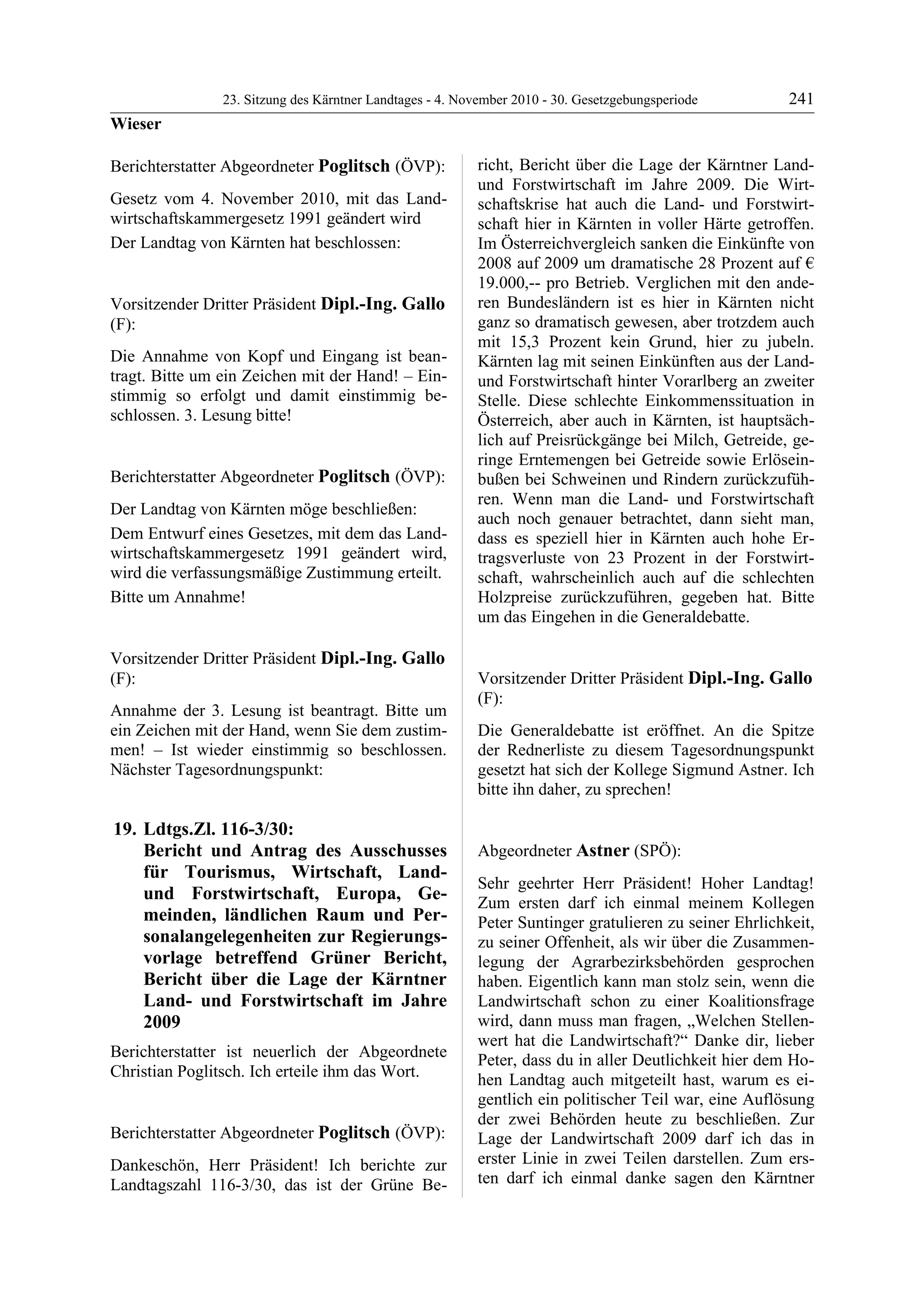 23. LTG-Sitzung am 4. November 2010