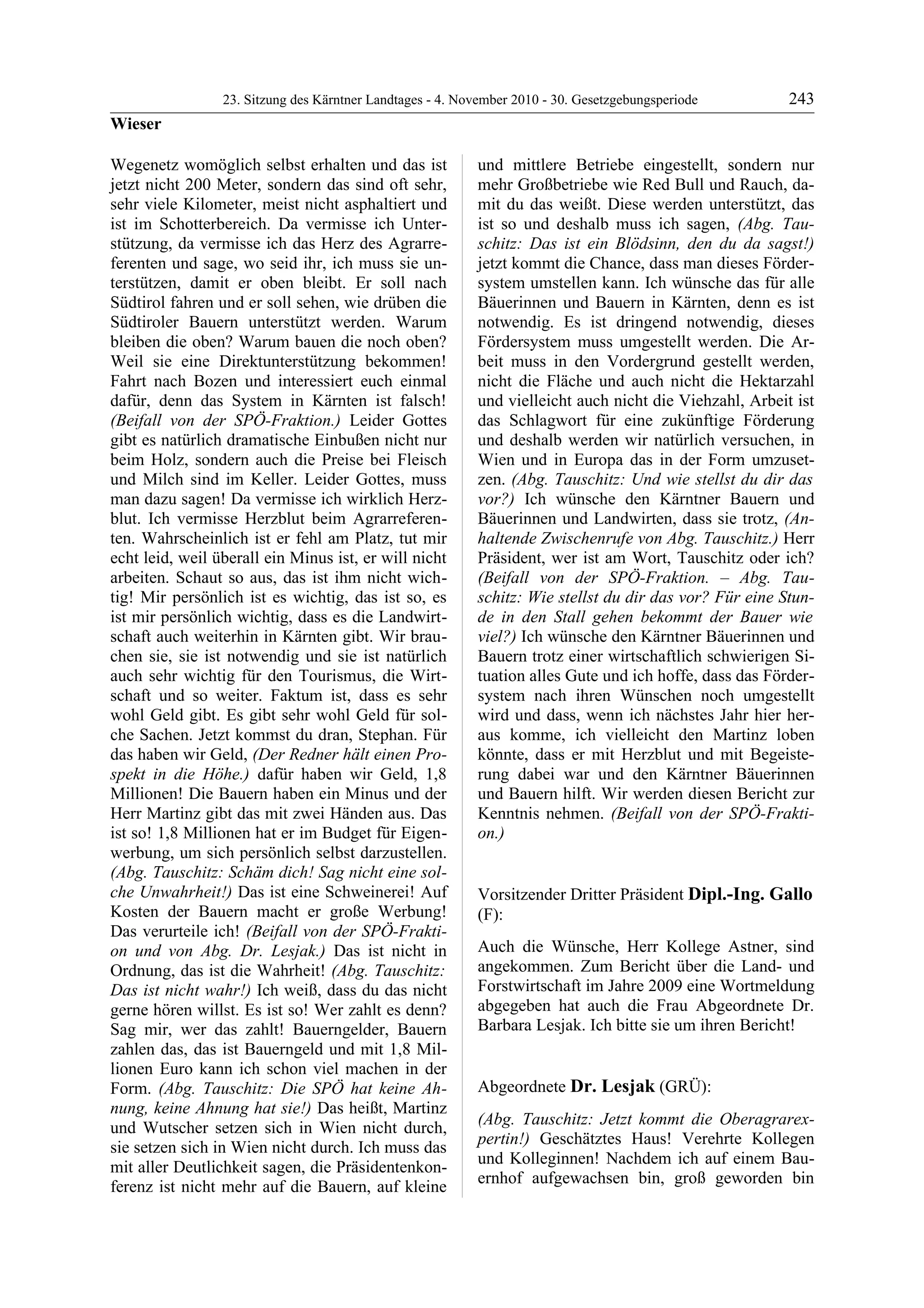 23. LTG-Sitzung am 4. November 2010