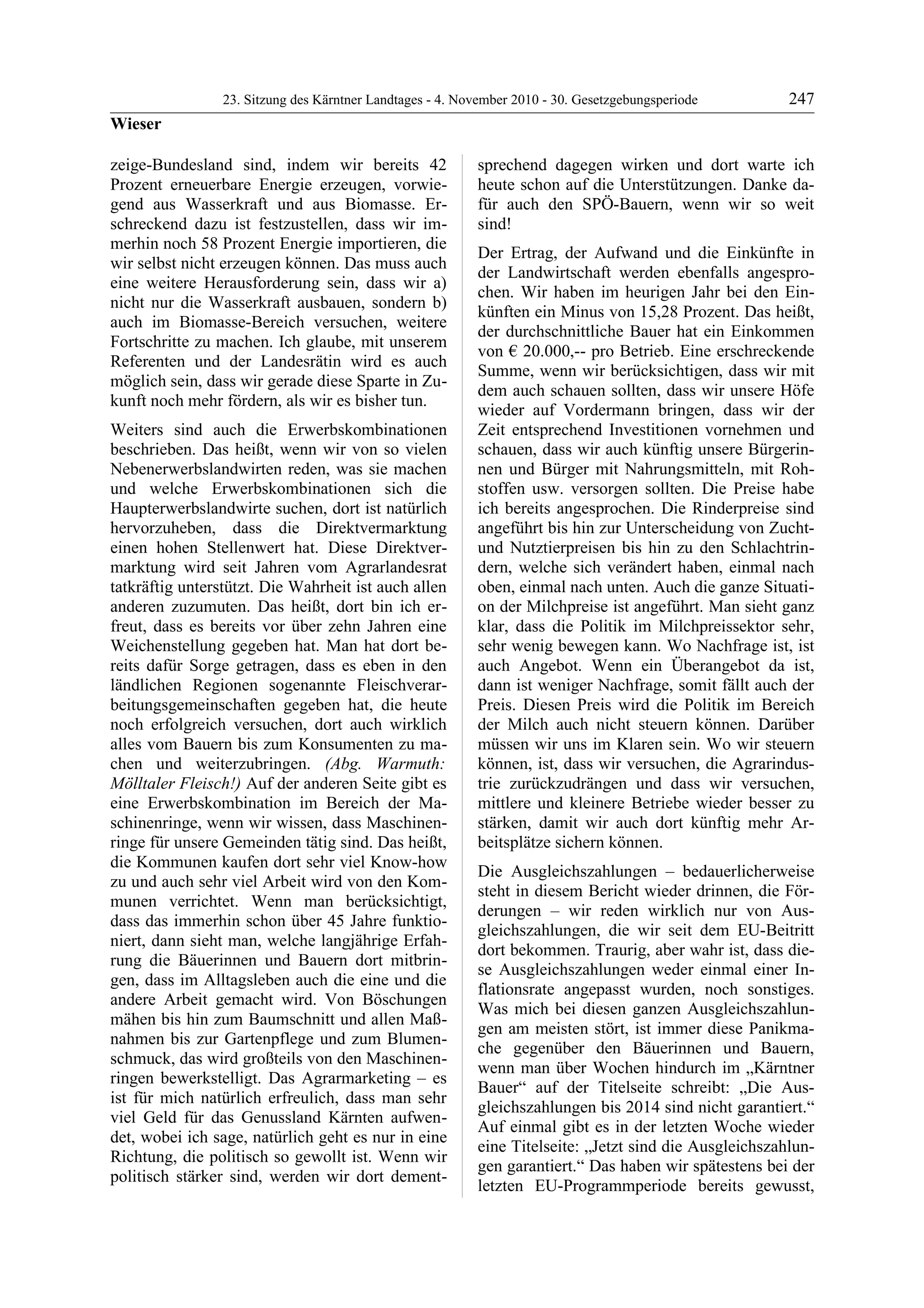 23. LTG-Sitzung am 4. November 2010