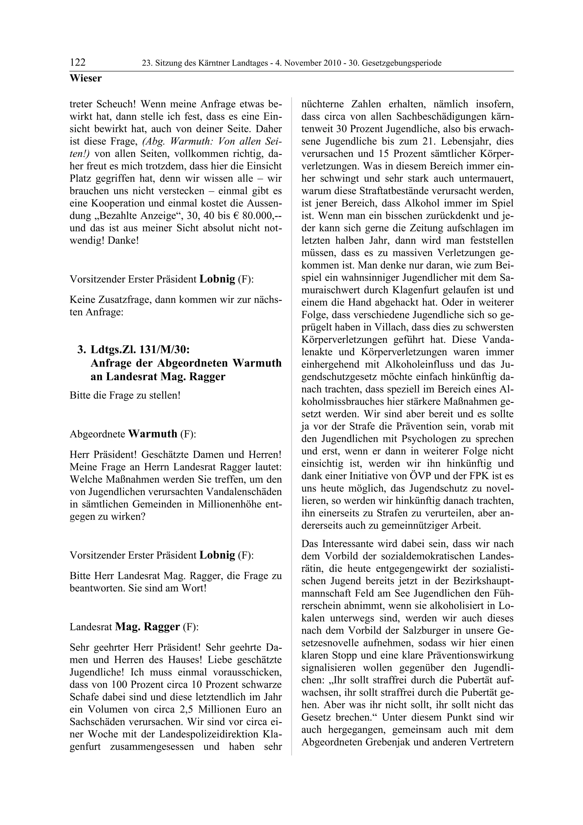 23. LTG-Sitzung am 4. November 2010