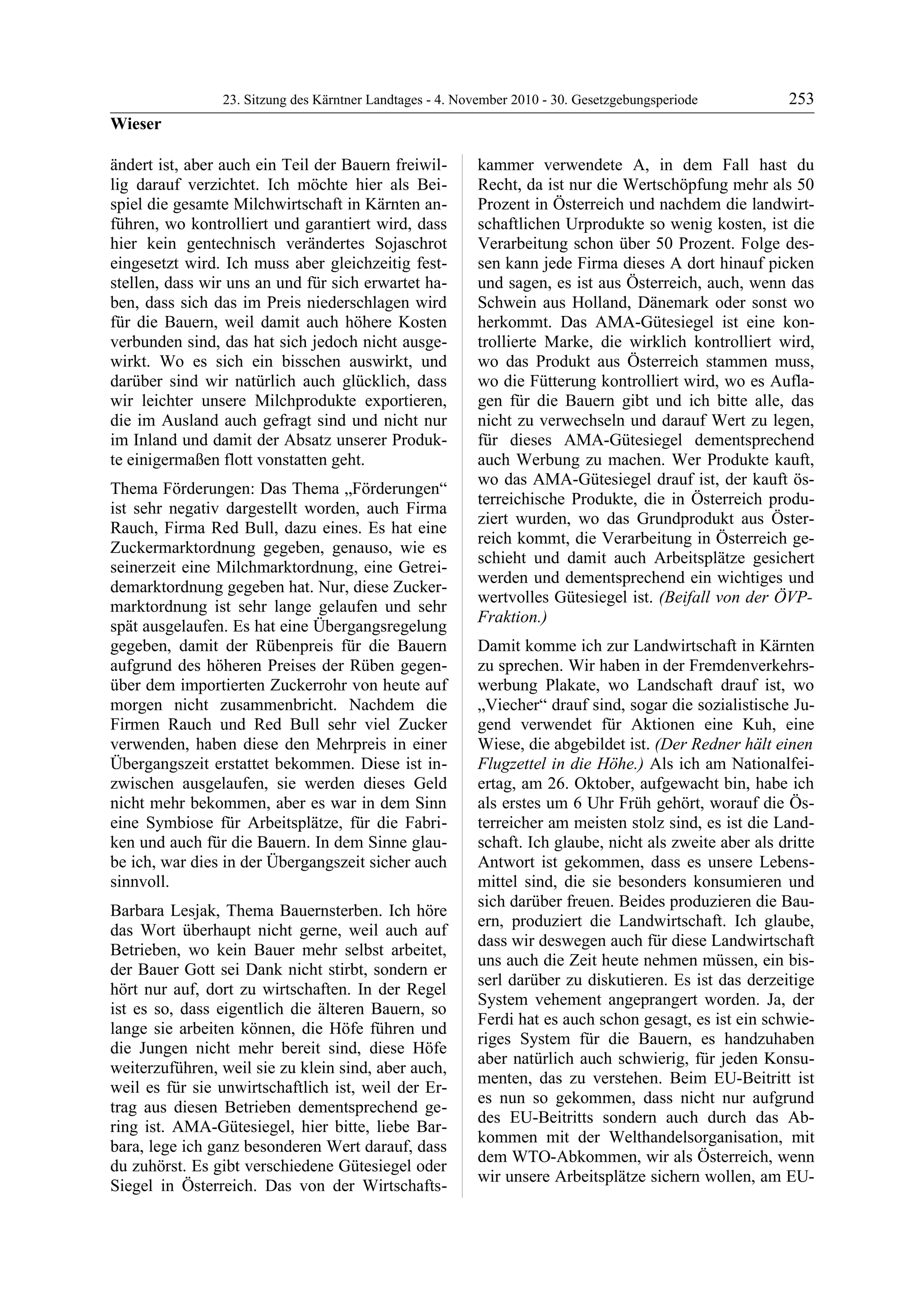 23. LTG-Sitzung am 4. November 2010