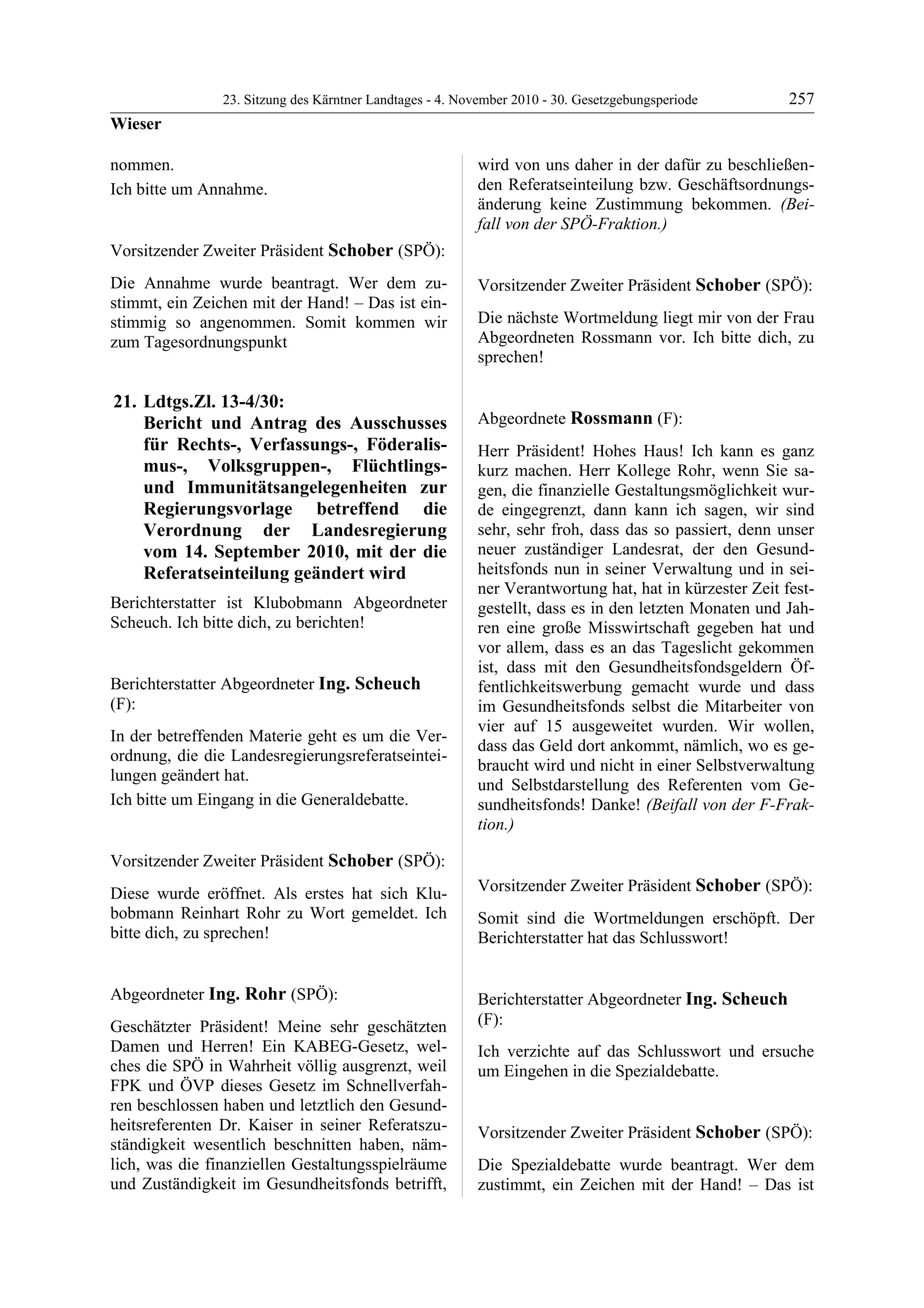 23. LTG-Sitzung am 4. November 2010